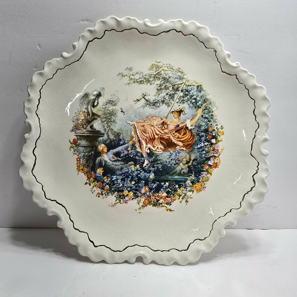 Vintage Fragonard The Swing Decorative Scalloped Wall Plate Gold Trim 10 inch